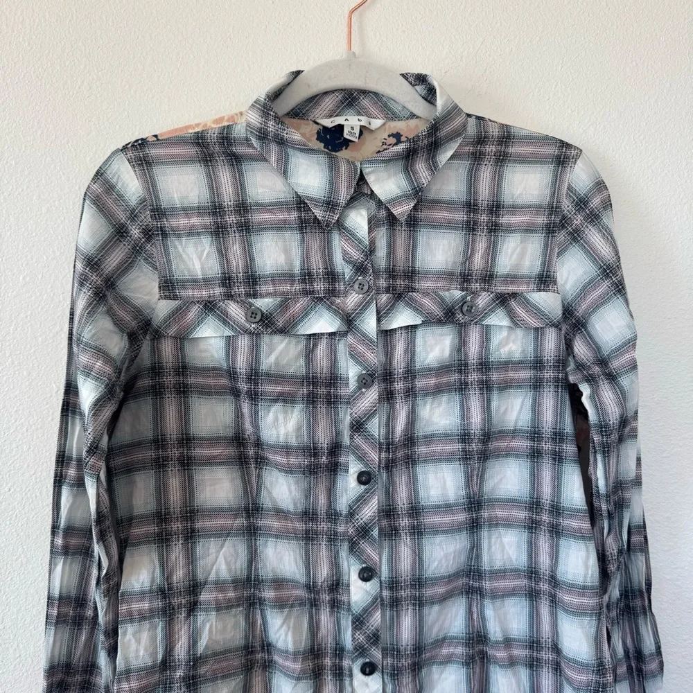 2 FOR $20 Cabi Plaid Floral Back Button Front Long Sleeve Shirt Blouse Top S - Picture 3 of 8